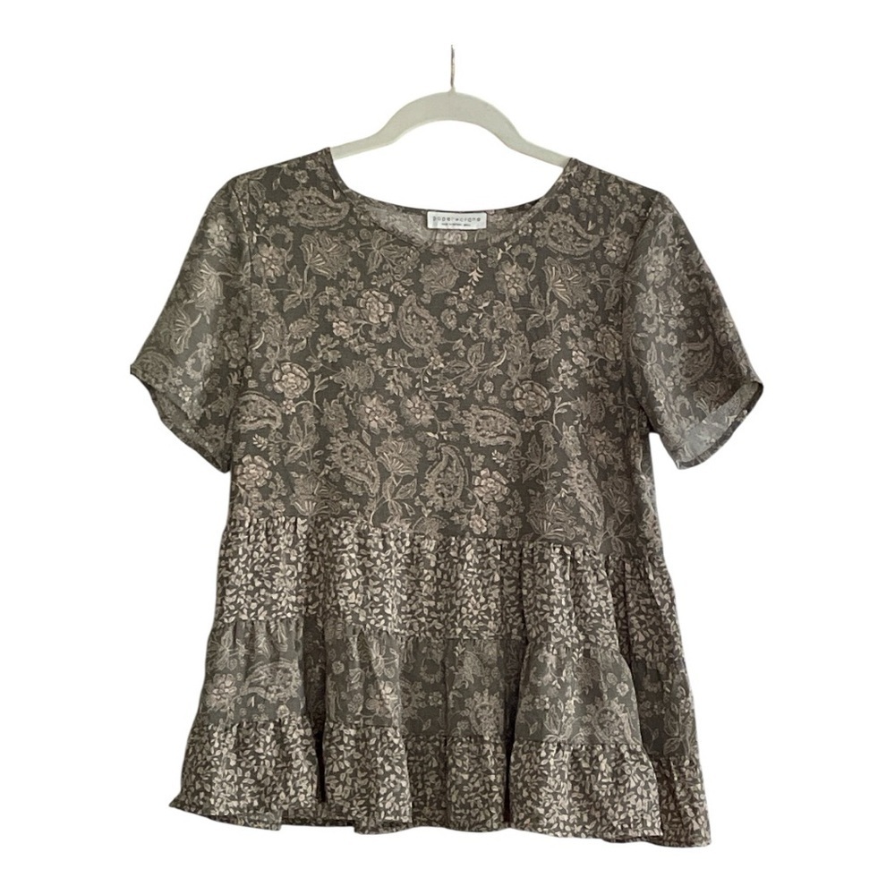 Paper Crane Olive Green and Tan Blouse